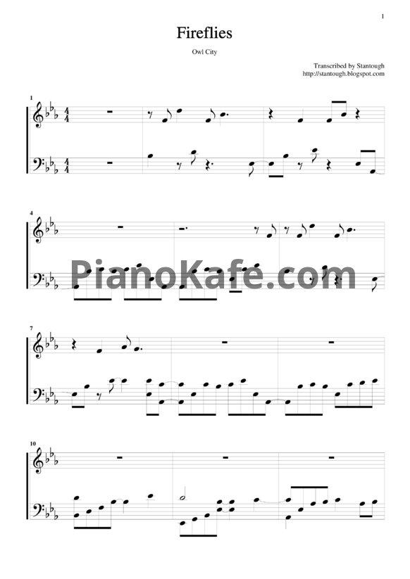 Ноты Owl City - Fireflies (Легкая версия) - PianoKafe.com