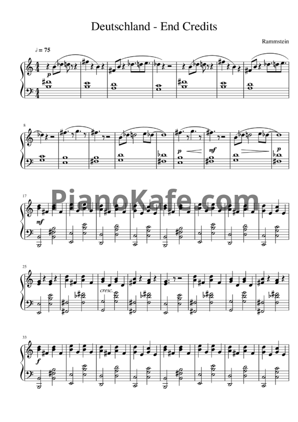Ноты Rammstein - Deutschland - PianoKafe.com
