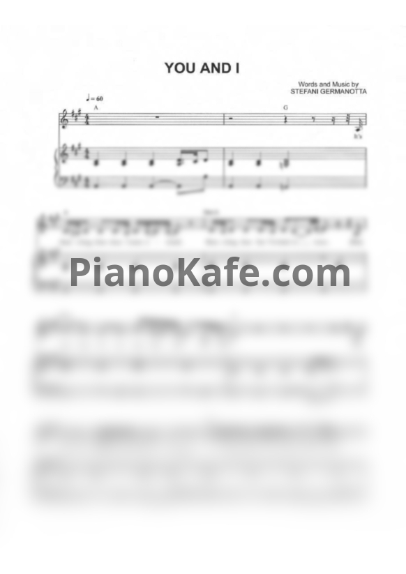 Ноты Lady Gaga - You and I - PianoKafe.com