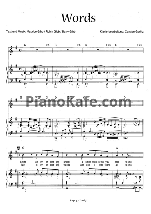 Ноты Bee Gees - Words - PianoKafe.com