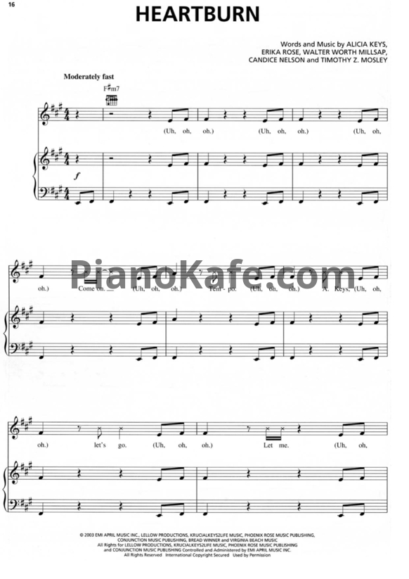 Ноты Alicia Keys - Heartburn - PianoKafe.com