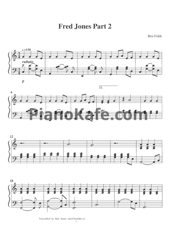 Ноты Ben Folds - Fred Jones - PianoKafe.com