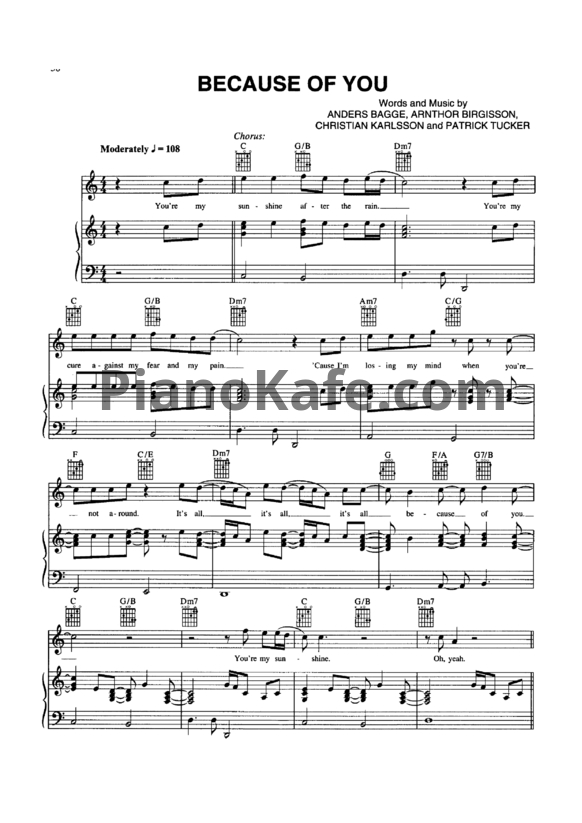 Ноты 98 Degrees - Because of you - PianoKafe.com