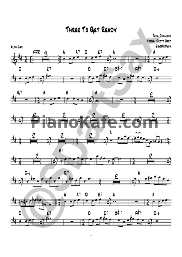 Ноты Paul Desmond - Three to get ready - PianoKafe.com