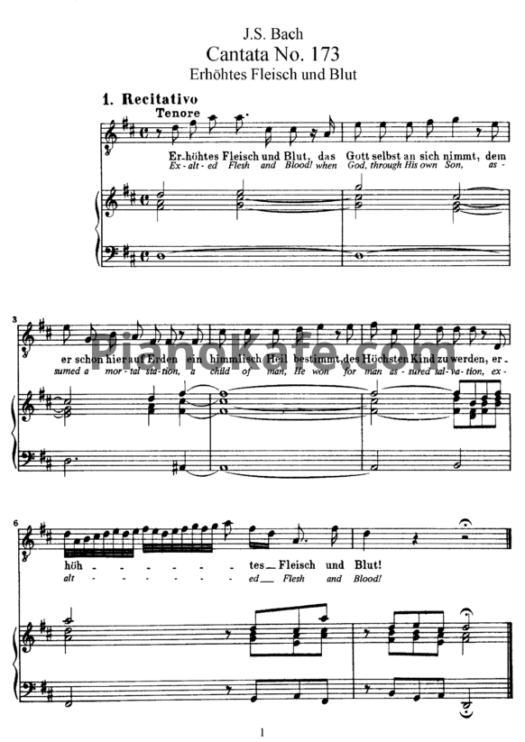 Ноты И. Бах - Кантата №173 "Erhohtes fleisch und blut" (BWV 173) - PianoKafe.com