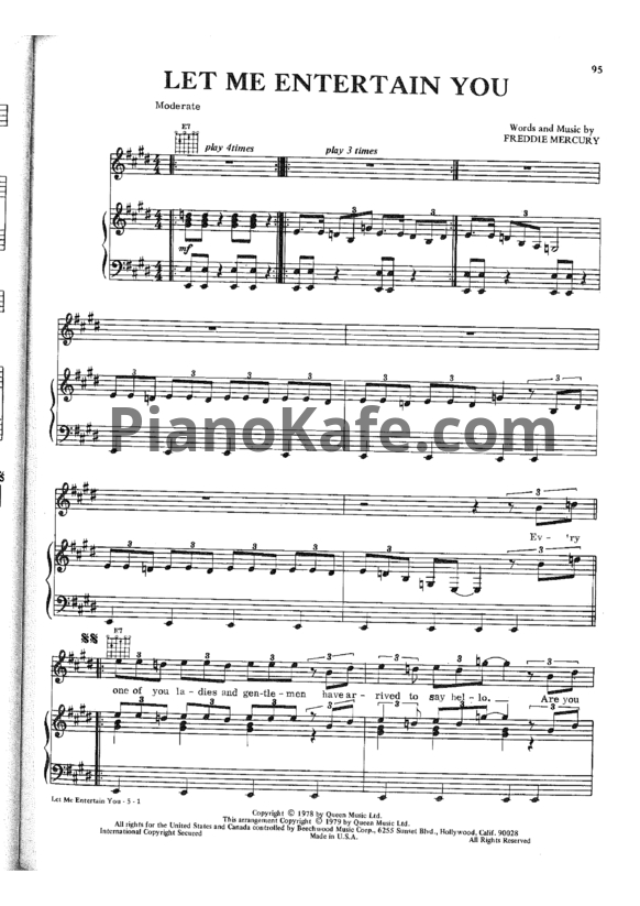 Ноты Queen - Let me entertain you - PianoKafe.com