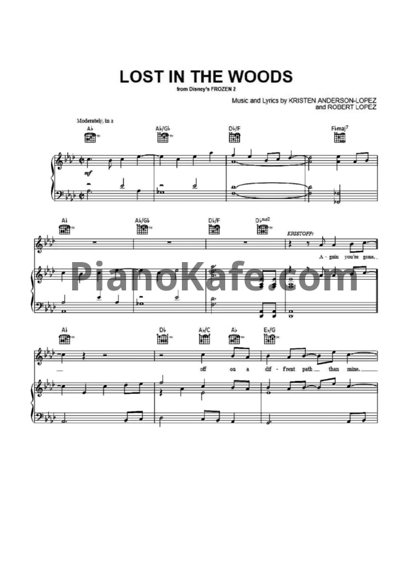 Ноты Jonathan Groff - Lost in the woods - PianoKafe.com