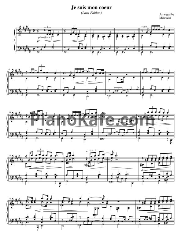 Ноты Lara Fabian - Je suis mon coeur - PianoKafe.com