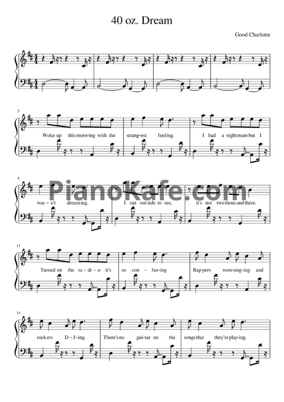Ноты Good Charlotte - 40 oz. dream - PianoKafe.com