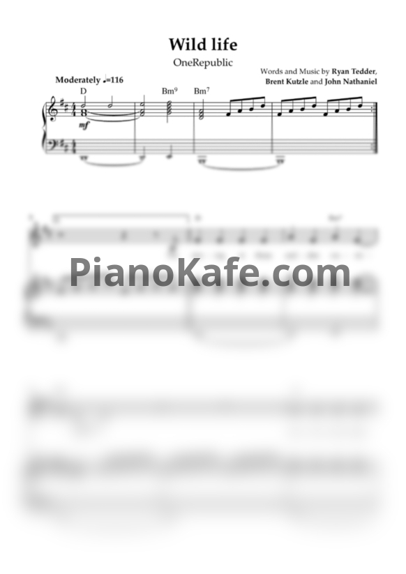 Ноты OneRepublic - Wild life - PianoKafe.com