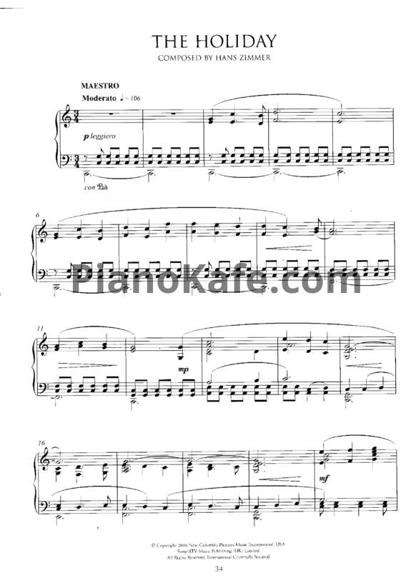 Ноты Hans Zimmer - Maestro (The Holiday) - PianoKafe.com