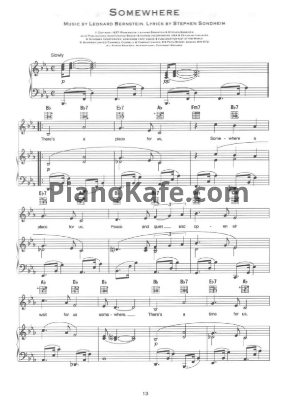 Ноты Barbara Streisand - Somewhere - PianoKafe.com