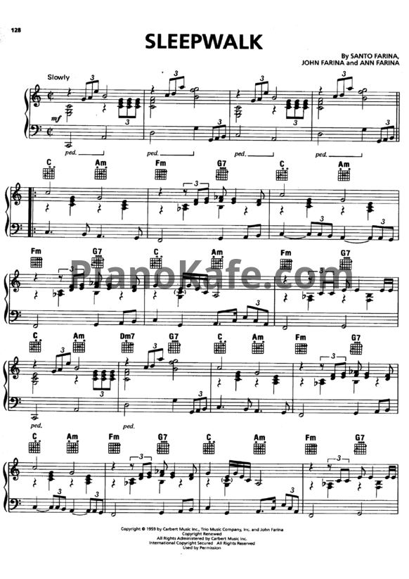 Ноты Santo & Johnny - Sleepwalk - PianoKafe.com
