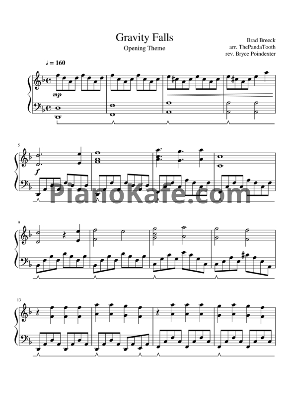 Ноты Brad Breeck - Gravity falls (Opening theme) - PianoKafe.com