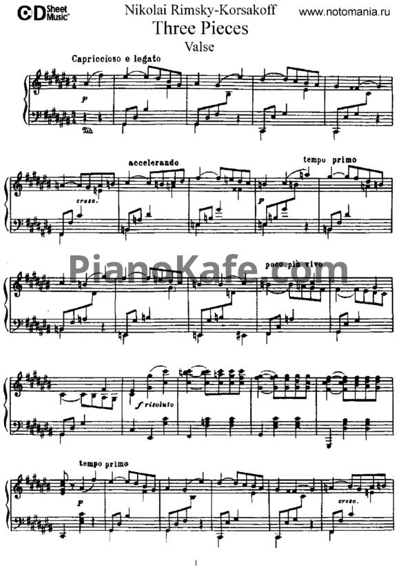 Ноты Н. Римский-Корсаков - 3 пьесы - PianoKafe.com