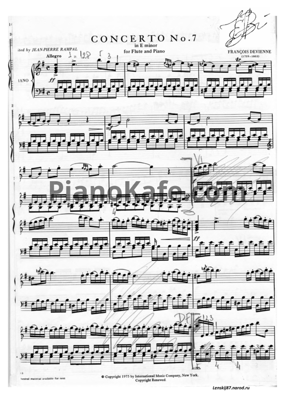 Ноты Франсуа Девьен - Концерт для флейты с оркестром №7 ми минор - PianoKafe.com