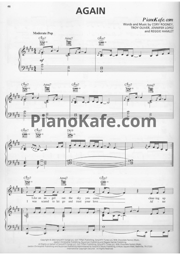Ноты Jennifer Lopez - Again - PianoKafe.com