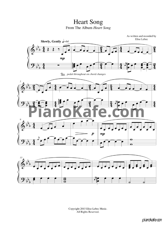 Ноты Elise Lebec - Heart song - PianoKafe.com