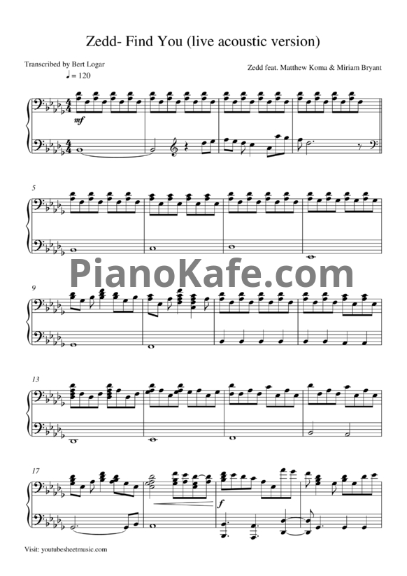 Ноты Zedd - Find you (Live acoustic version)  - PianoKafe.com
