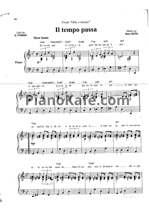 Ноты Nino Rota - Il tempo passa - PianoKafe.com