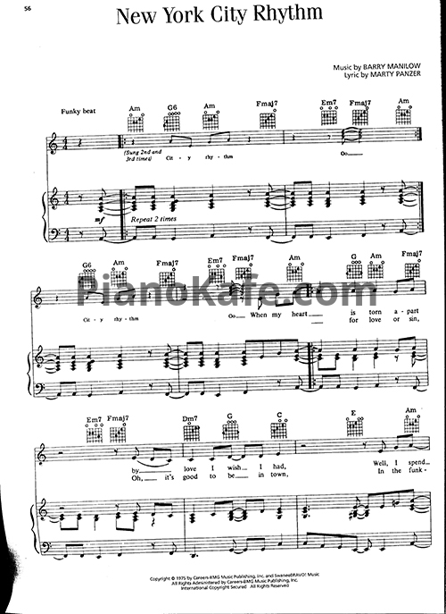 Ноты Barry Manilow - New York city rhythm - PianoKafe.com