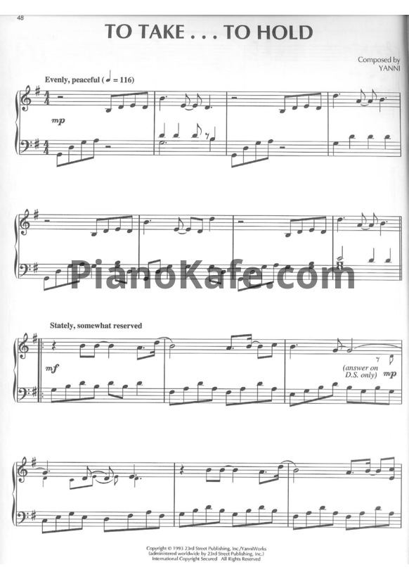 Ноты Yanni - To take... To hold - PianoKafe.com
