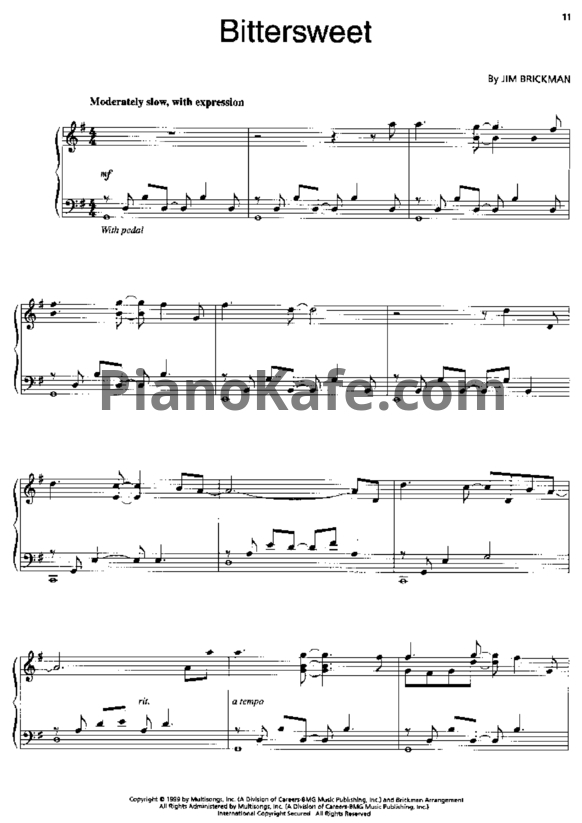 Ноты Jim Brickman - Bittersweet - PianoKafe.com