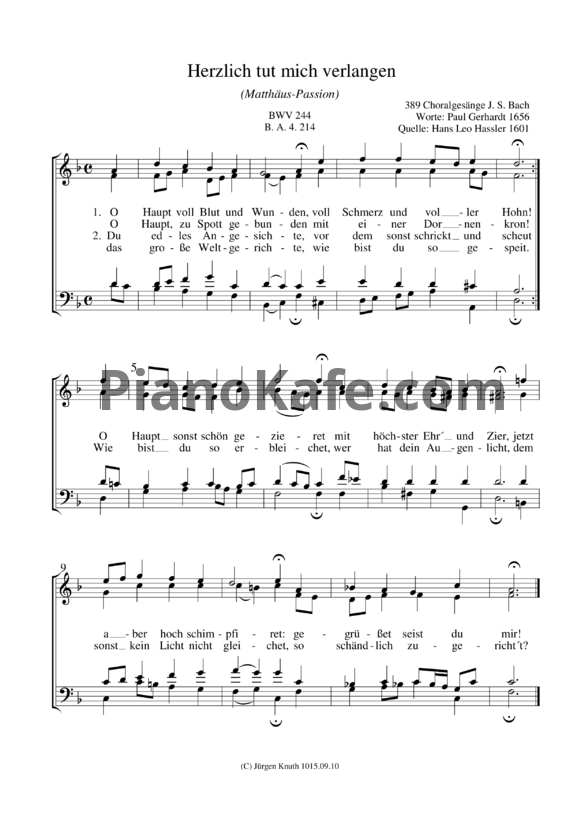 Ноты И. Бах - Herzlich tut mich verlangen (BWV 244) - PianoKafe.com