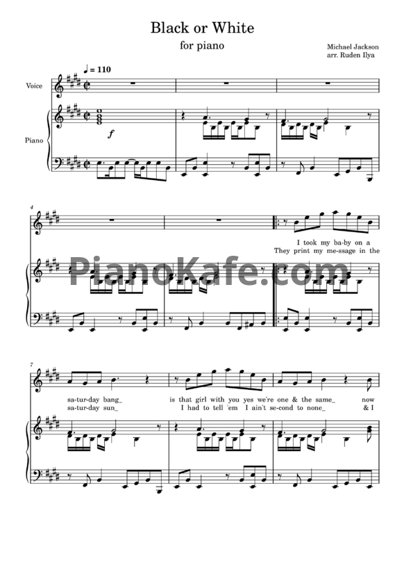 Ноты Michael Jackson - Black or white (arr. Ruden Ilya) - PianoKafe.com