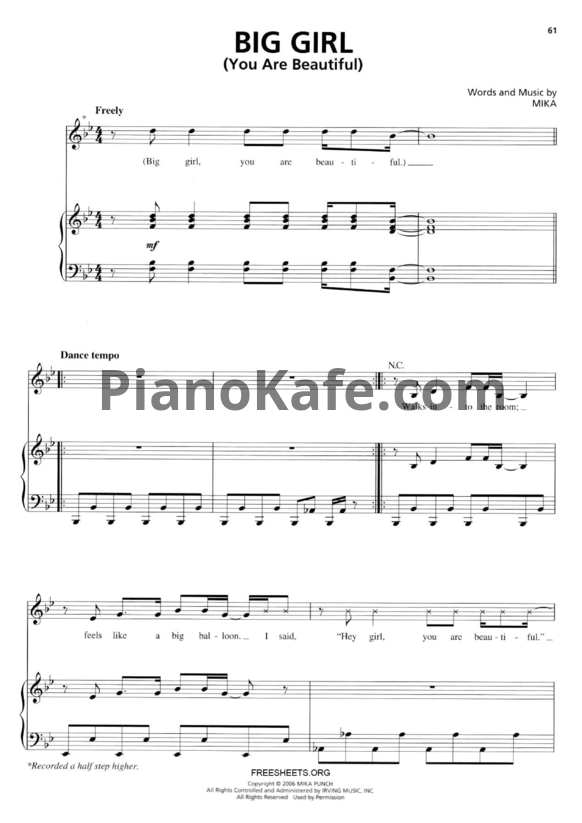 Ноты Mika - Big girl (You are beautiful) - PianoKafe.com