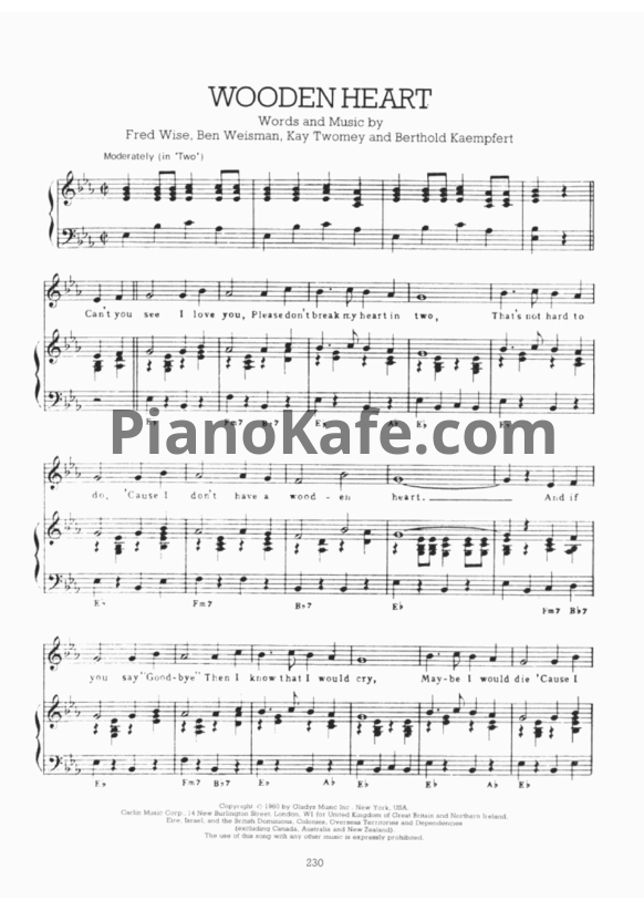 Ноты Elvis Presley - Wooden heart (Версия 2) - PianoKafe.com
