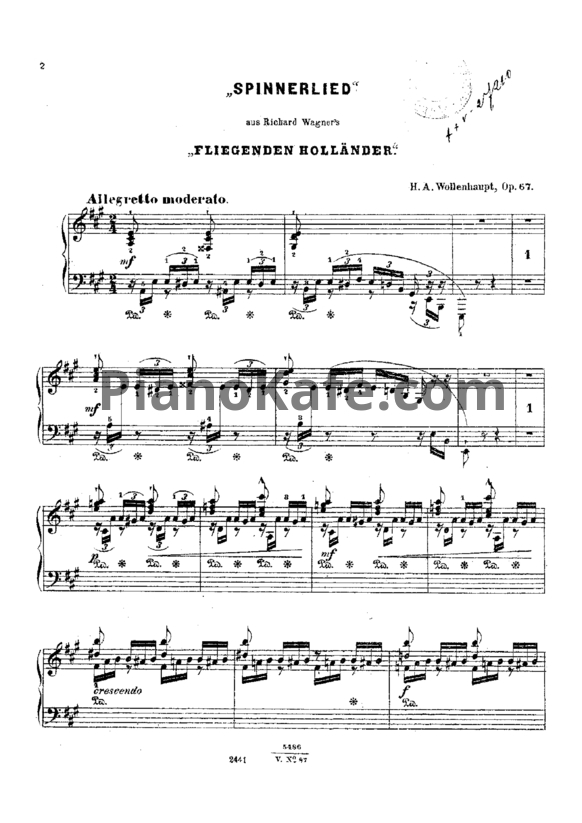 Ноты Герман Волленгаупт - Spinnerlied (Соч. 67) - PianoKafe.com