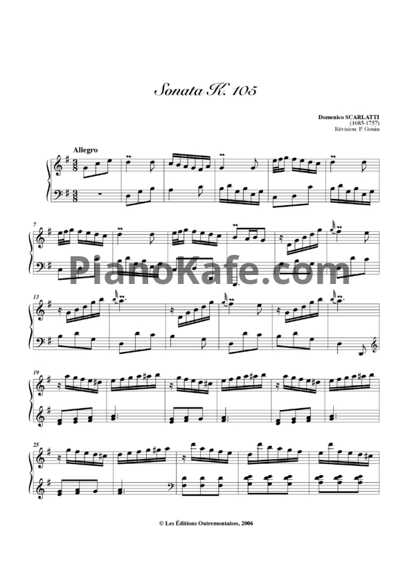 Ноты Д. Скарлатти - Соната K105 - PianoKafe.com