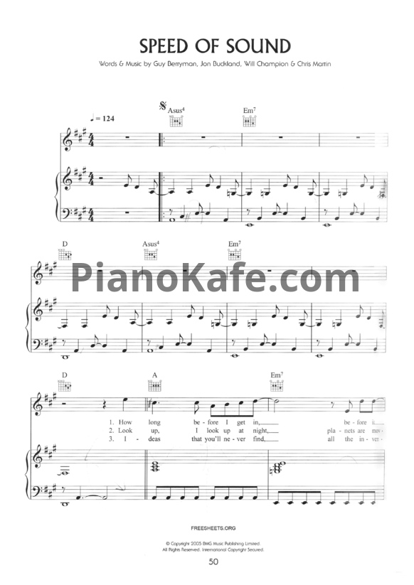 Ноты Coldplay - Speed of sound - PianoKafe.com