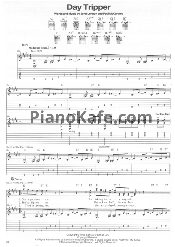 Ноты The Beatles - Day tripper (Версия 2) - PianoKafe.com