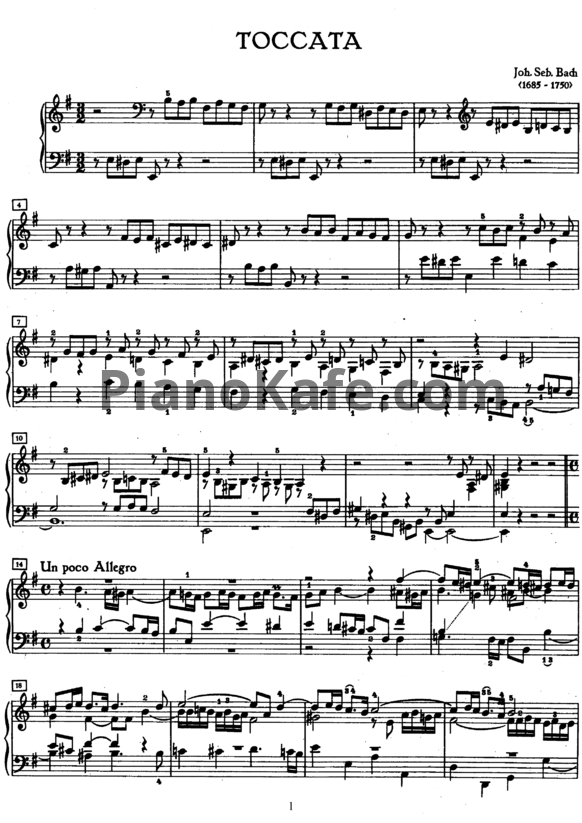 Ноты И. Бах - Токката ми минор (BWV 914) - PianoKafe.com