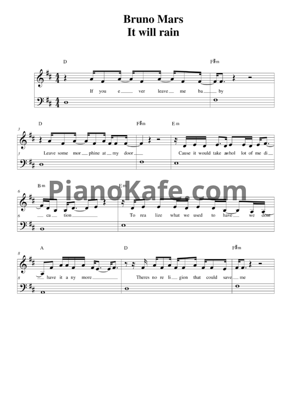 Ноты Bruno Mars - It will rain - PianoKafe.com