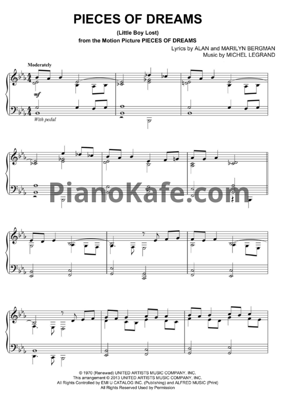 Ноты Michael Legrand - Pieces of dreams (Little boy lost) - PianoKafe.com