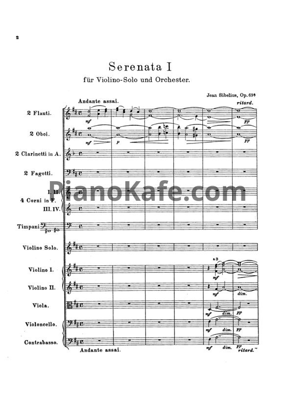 Ноты Ян Сибелиус - 2 серенады для скрипки с оркестром (Партитура, Op. 69) - PianoKafe.com