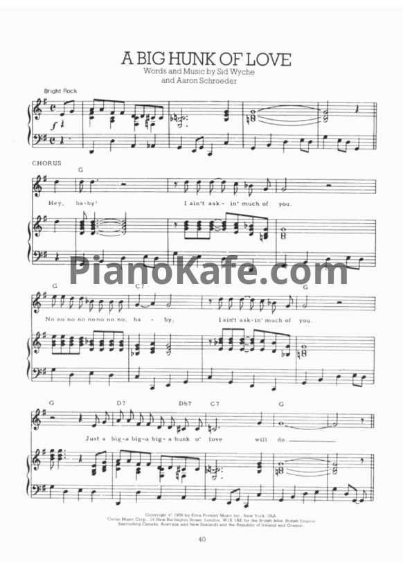 Ноты Elvis Presley - A big hunk of love - PianoKafe.com
