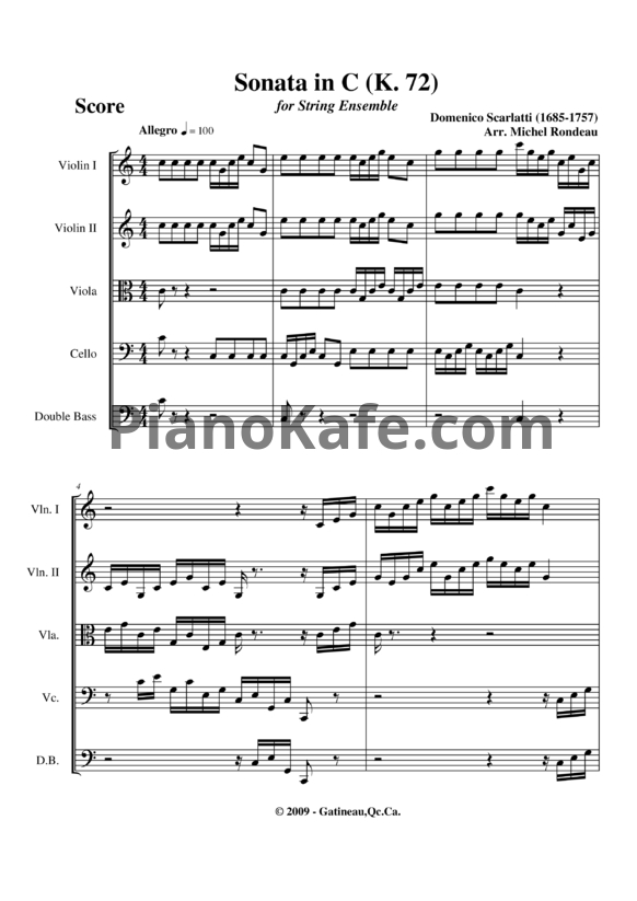 Ноты Д. Скарлатти - Соната K72 - PianoKafe.com
