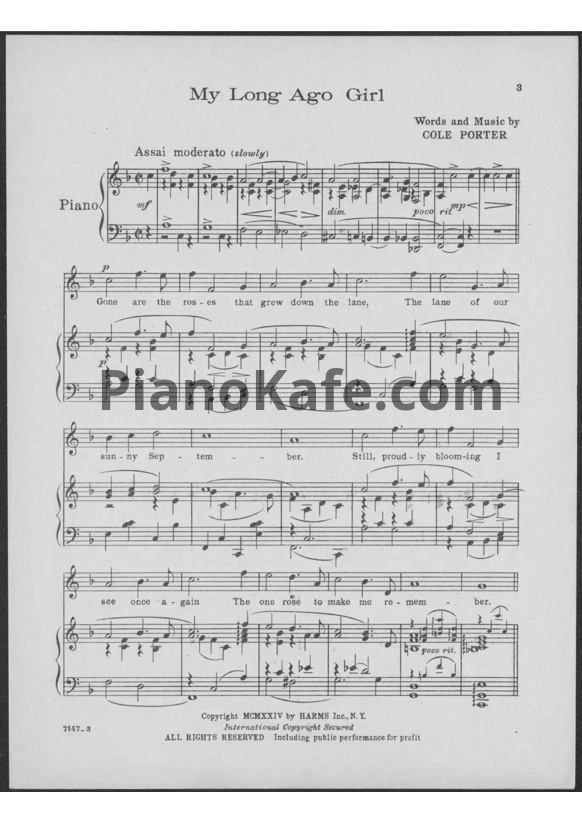 Ноты Cole Porter - My long ago girl - PianoKafe.com