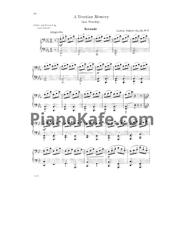 Ноты Людвиг Шитте - A venetian memory (Op. 131, №7) для фортепиано в 4 руки - PianoKafe.com