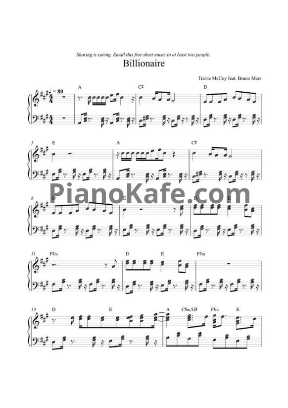 Ноты Travie McCoy feat. Bruno Mars - Billionaire (Версия 2) - PianoKafe.com