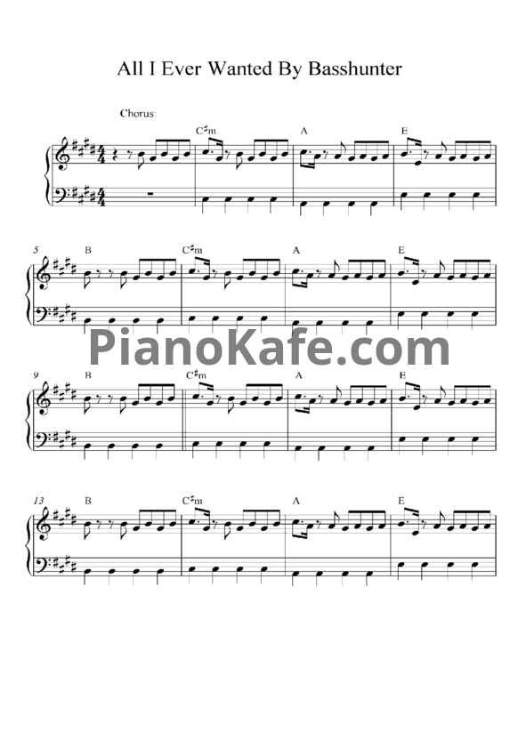 Ноты Basshunter - All I ever wanted - PianoKafe.com