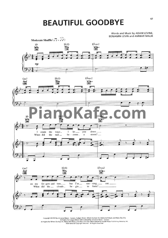 Ноты Maroon 5 - Beautiful goodbye - PianoKafe.com