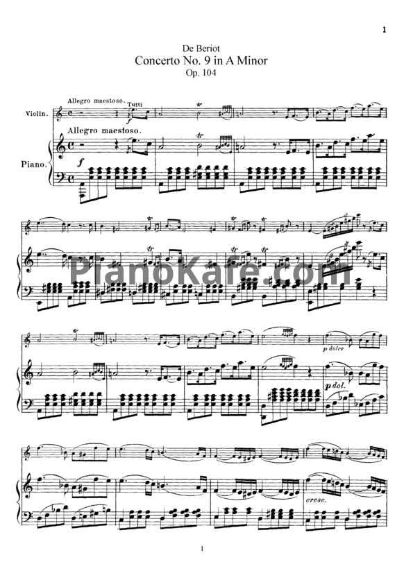 Ноты Ш. А. де Берио - Концерт для скрипки №9 - PianoKafe.com