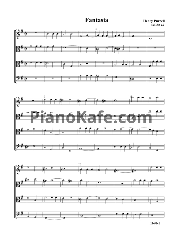 Ноты Генри Пёрселл - Фантазия №10 для 4-х виолончелей ми минор (Z 741) - PianoKafe.com