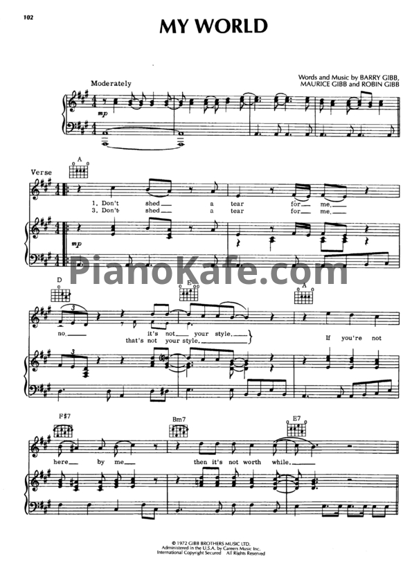 Ноты Bee Gees - My world - PianoKafe.com