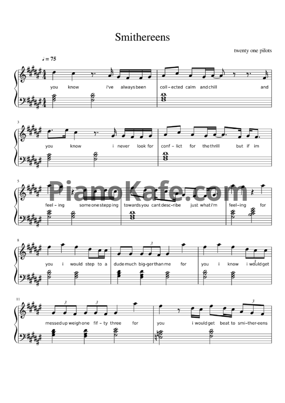 Ноты Twenty one pilots - Smithereens - PianoKafe.com
